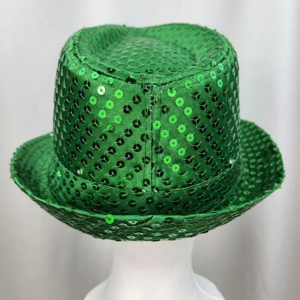 🔺️NWOT Green Sequined Light-Up Fedora Hat - Picture 5 of 8